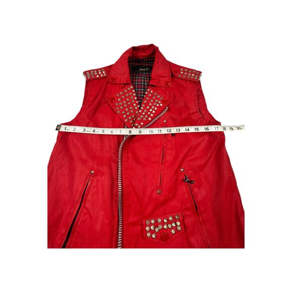 Red Studded Moto Vest Sleeveless Biker Jacket Punk Rocker Style - Picture 6 of 9